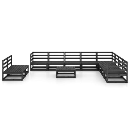 11-tlg. Garten-Lounge-Set Schwarz Massivholz Kiefer