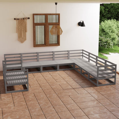 10-tlg. Garten-Lounge-Set Grau Kiefer Massivholz