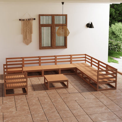 11-tlg. Garten-Lounge-Set Honigbraun Massivholz Kiefer