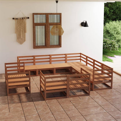 11-tlg. Garten-Lounge-Set Honigbraun Massivholz Kiefer