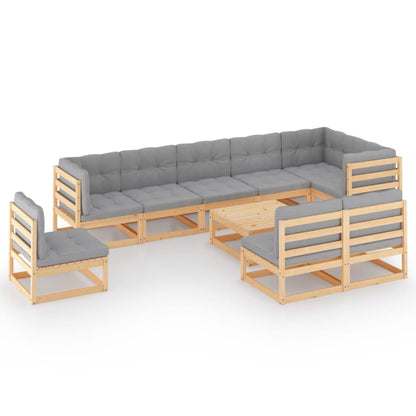 10-tlg. Garten-Lounge-Set mit Kissen Massivholz Kiefer