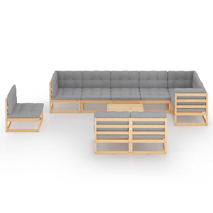 10-tlg. Garten-Lounge-Set mit Kissen Massivholz Kiefer