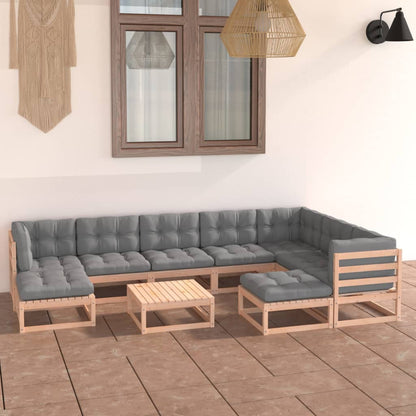 10-tlg. Garten-Lounge-Set mit Kissen Massivholz Kiefer