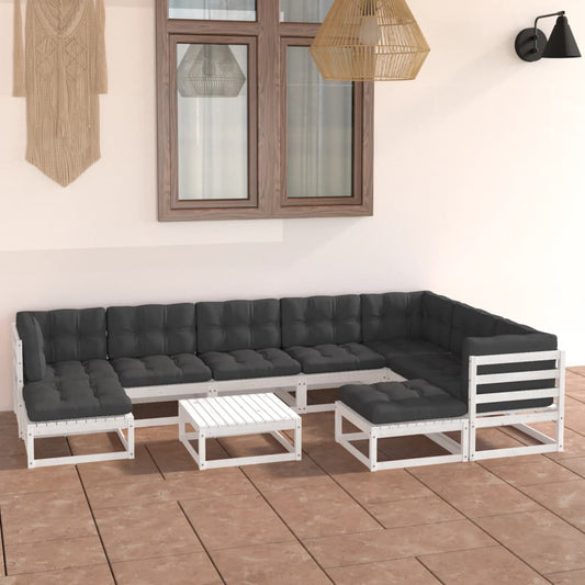 10-tlg. Garten-Lounge-Set mit Kissen Weiß Massivholz Kiefer