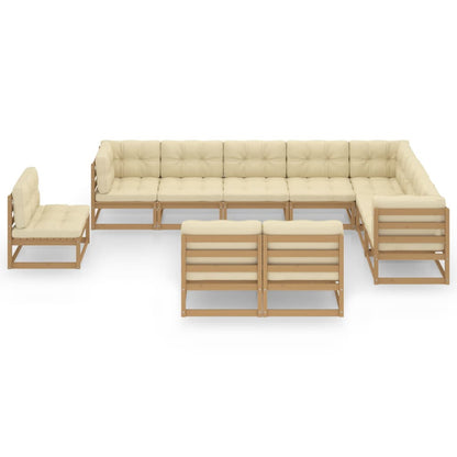 10-tlg. Garten-Lounge-Set mit Kissen Honigbraun Massivholz