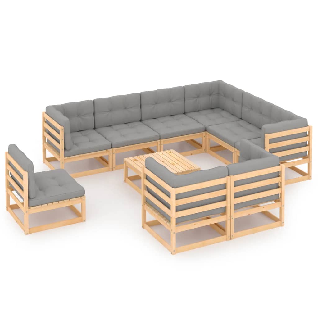 10-tlg. Garten-Lounge-Set mit Kissen Massivholz Kiefer