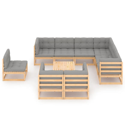 10-tlg. Garten-Lounge-Set mit Kissen Massivholz Kiefer