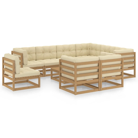 10-tlg. Garten-Lounge-Set mit Kissen Honigbraun Massivholz