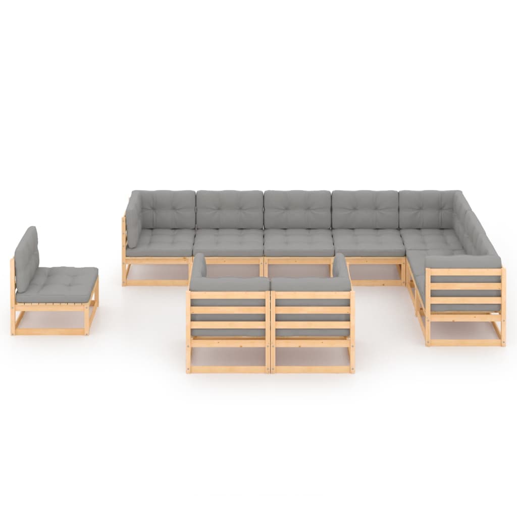 10-tlg. Garten-Lounge-Set mit Kissen Massivholz Kiefer