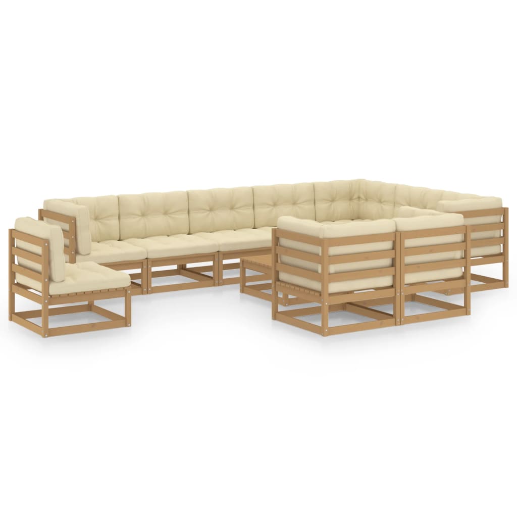 11-tlg. Garten-Lounge-Set mit Kissen Honigbraun Massivholz