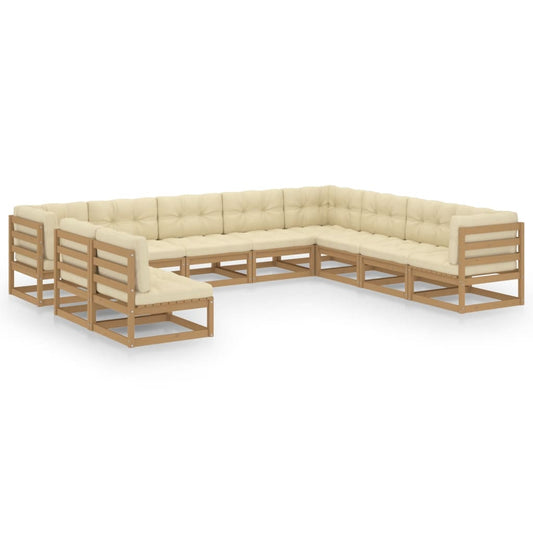 10-tlg. Garten-Lounge-Set mit Kissen Honigbraun Massivholz