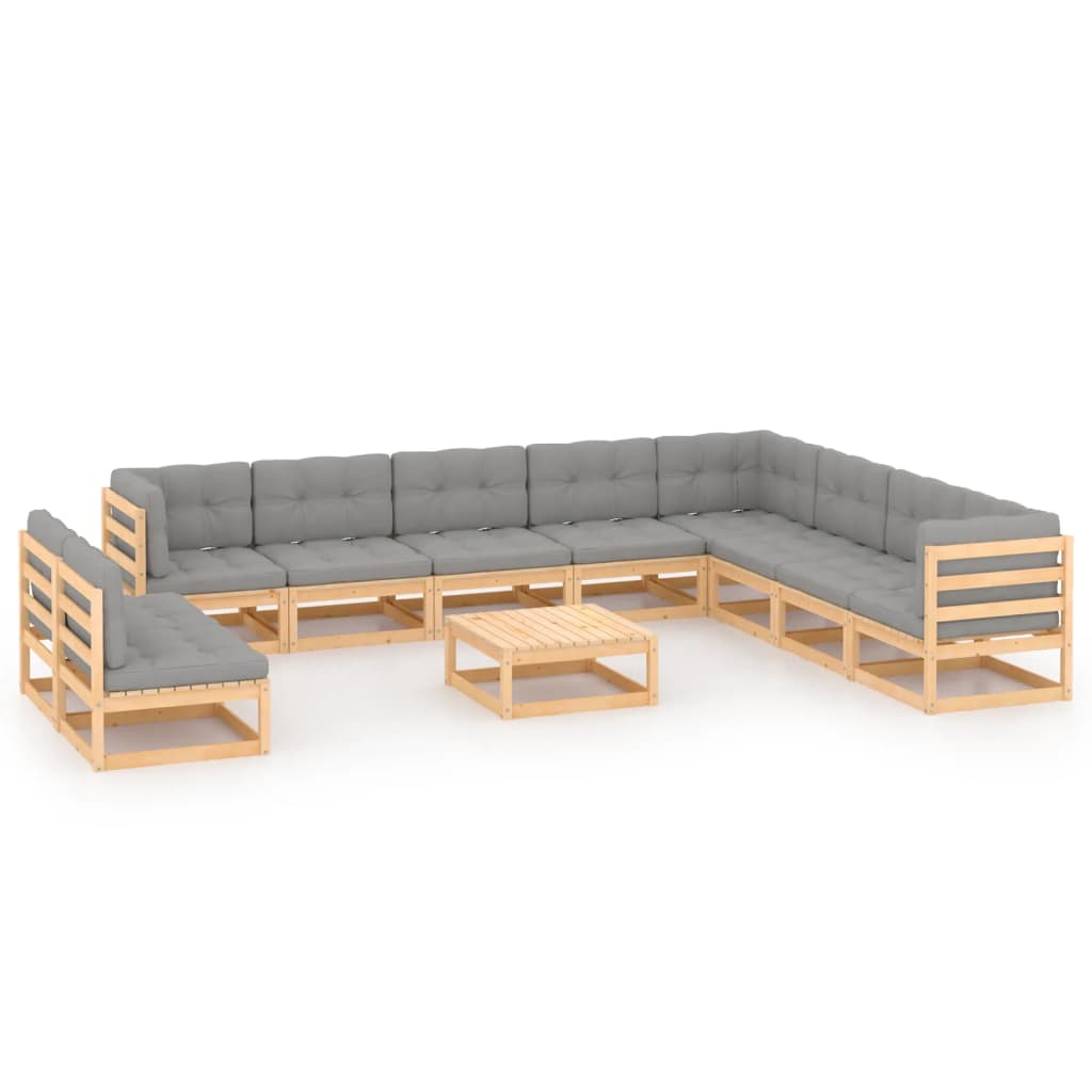 11-tlg. Garten-Lounge-Set mit Kissen Kiefer Massivholz