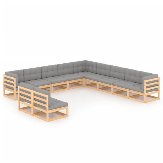 11-tlg. Garten-Lounge-Set mit Kissen Kiefer Massivholz