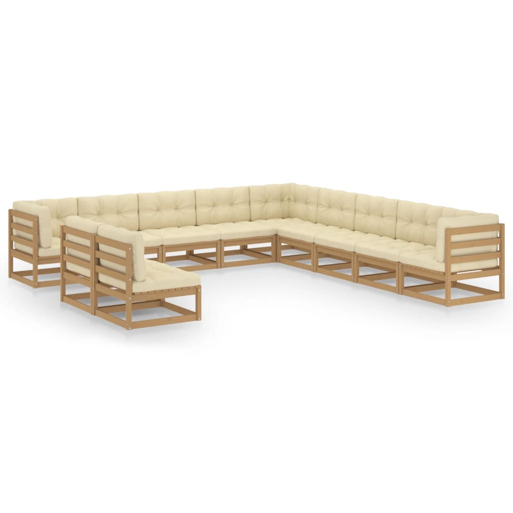 11-tlg. Garten-Lounge-Set mit Kissen Honigbraun Massivholz