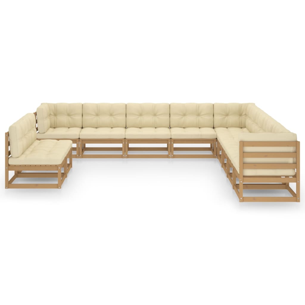 11-tlg. Garten-Lounge-Set mit Kissen Honigbraun Massivholz