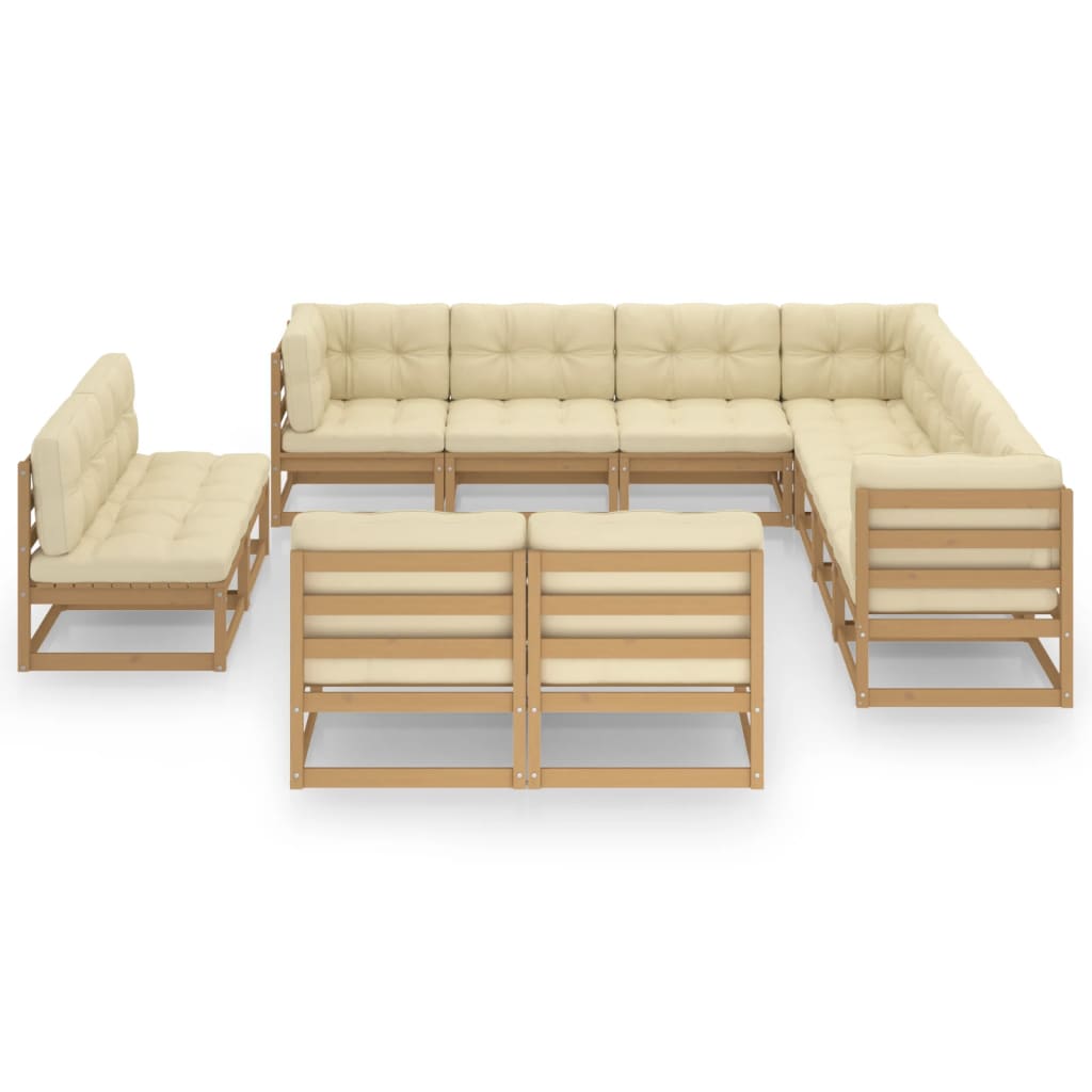 11-tlg. Garten-Lounge-Set mit Kissen Honigbraun Massivholz