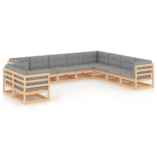 10-tlg. Garten-Lounge-Set mit Kissen Massivholz Kiefer