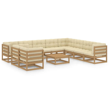 11-tlg. Garten-Lounge-Set mit Kissen Honigbraun Massivholz