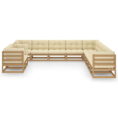 11-tlg. Garten-Lounge-Set mit Kissen Honigbraun Massivholz