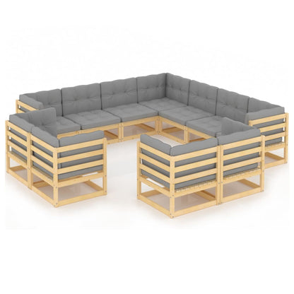 11-tlg. Garten-Lounge-Set mit Kissen Kiefer Massivholz