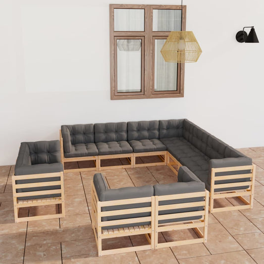 11-tlg. Garten-Lounge-Set mit Kissen Kiefer Massivholz