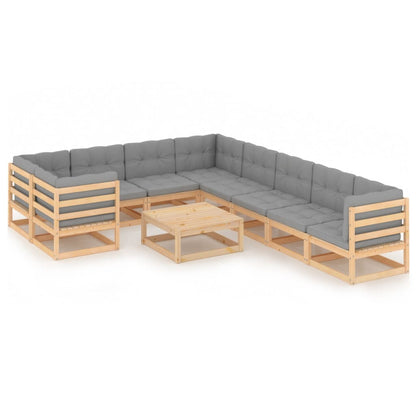 10-tlg. Garten-Lounge-Set mit Kissen Massivholz Kiefer