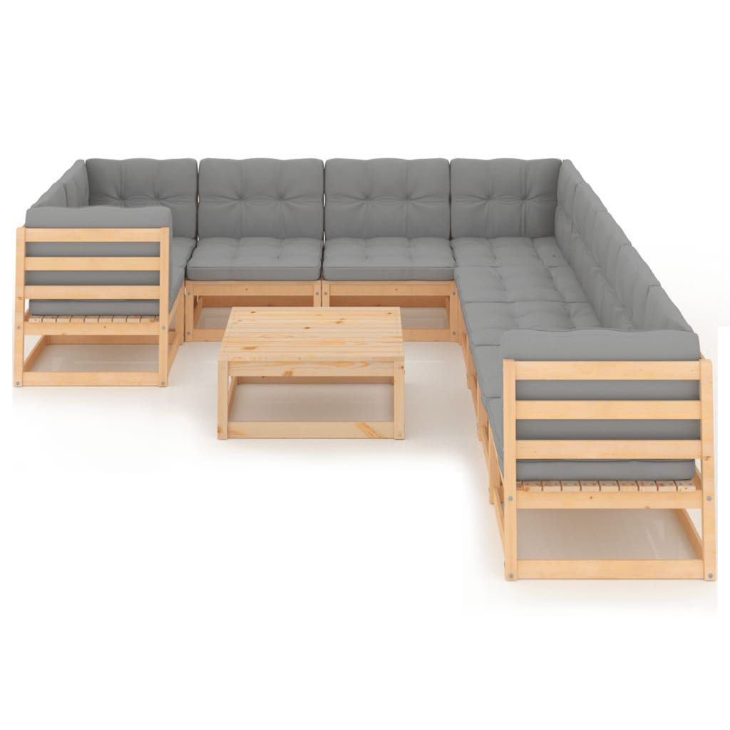 10-tlg. Garten-Lounge-Set mit Kissen Massivholz Kiefer