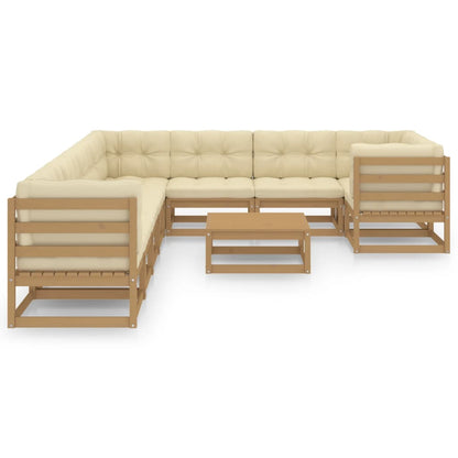 10-tlg. Garten-Lounge-Set mit Kissen Honigbraun Massivholz