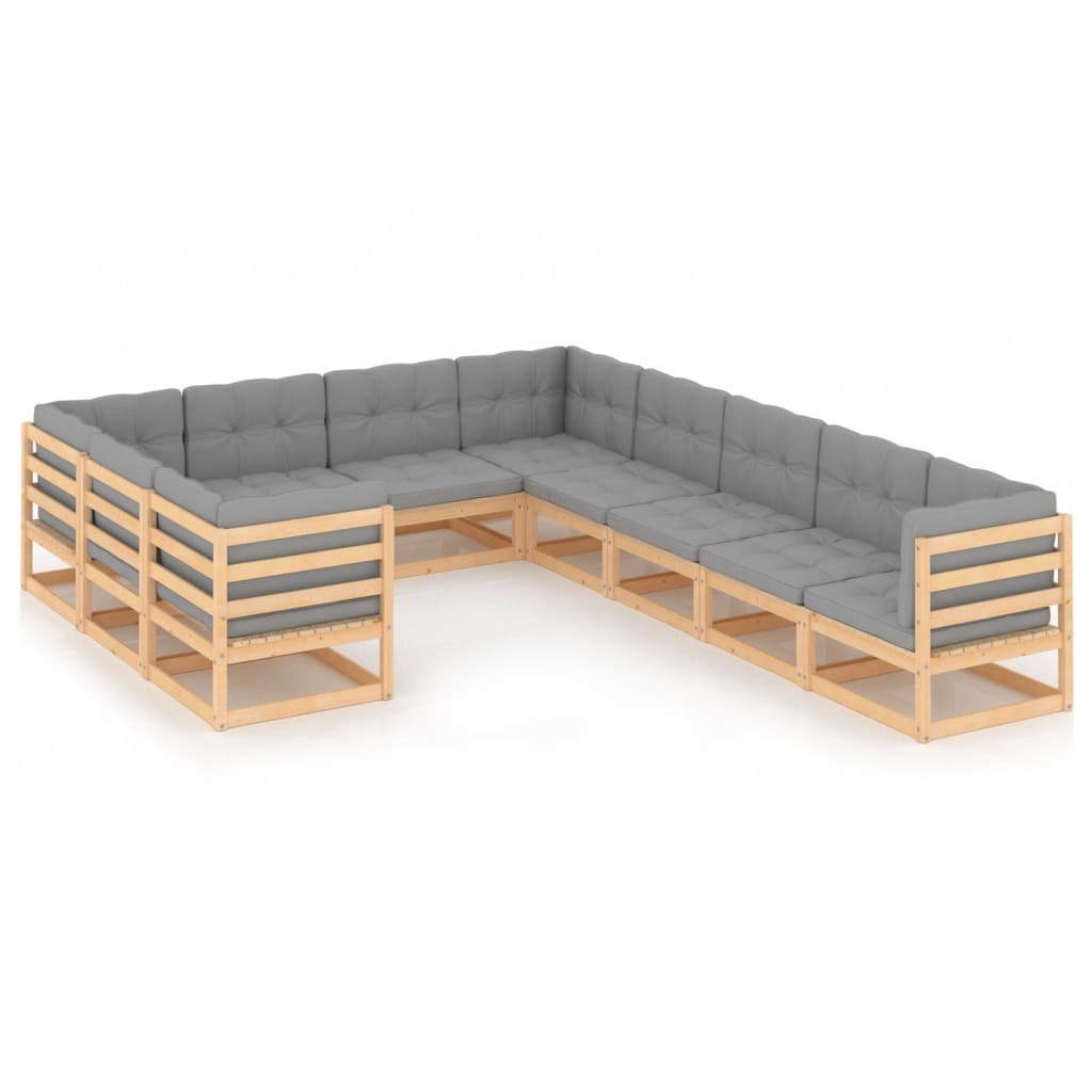 10-tlg. Garten-Lounge-Set mit Kissen Massivholz Kiefer