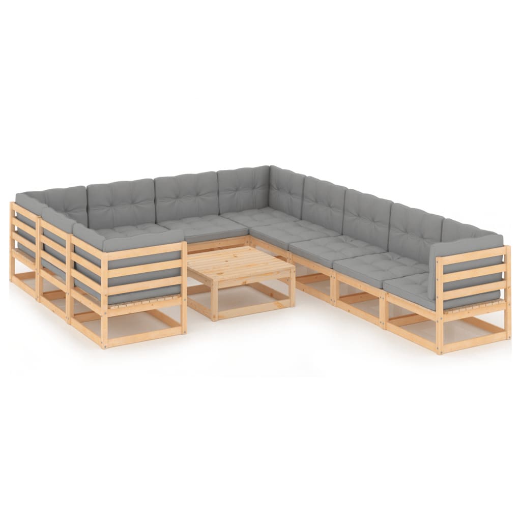 11-tlg. Garten-Lounge-Set mit Kissen Kiefer Massivholz