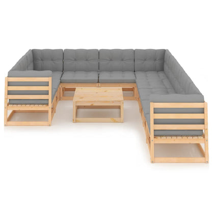 11-tlg. Garten-Lounge-Set mit Kissen Kiefer Massivholz