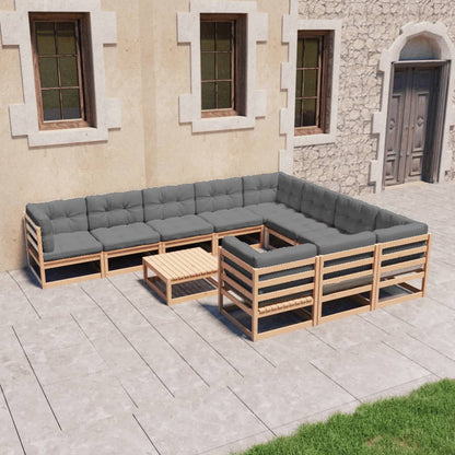 11-tlg. Garten-Lounge-Set mit Kissen Kiefer Massivholz