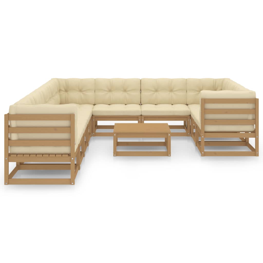 11-tlg. Garten-Lounge-Set mit Kissen Honigbraun Massivholz