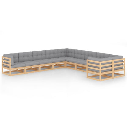 10-tlg. Garten-Lounge-Set mit Kissen Massivholz Kiefer