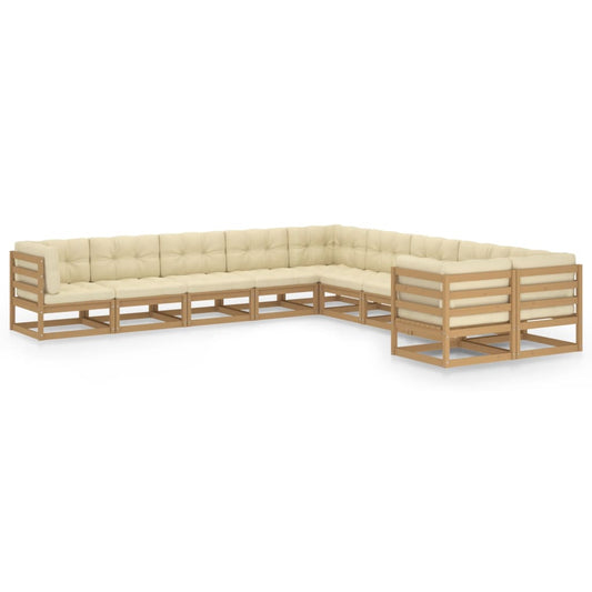 10-tlg. Garten-Lounge-Set mit Kissen Honigbraun Massivholz