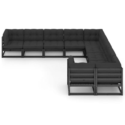 10-tlg. Garten-Lounge-Set mit Kissen Schwarz Massivholz Kiefer