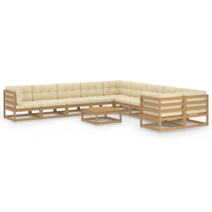 11-tlg. Garten-Lounge-Set mit Kissen Honigbraun Massivholz