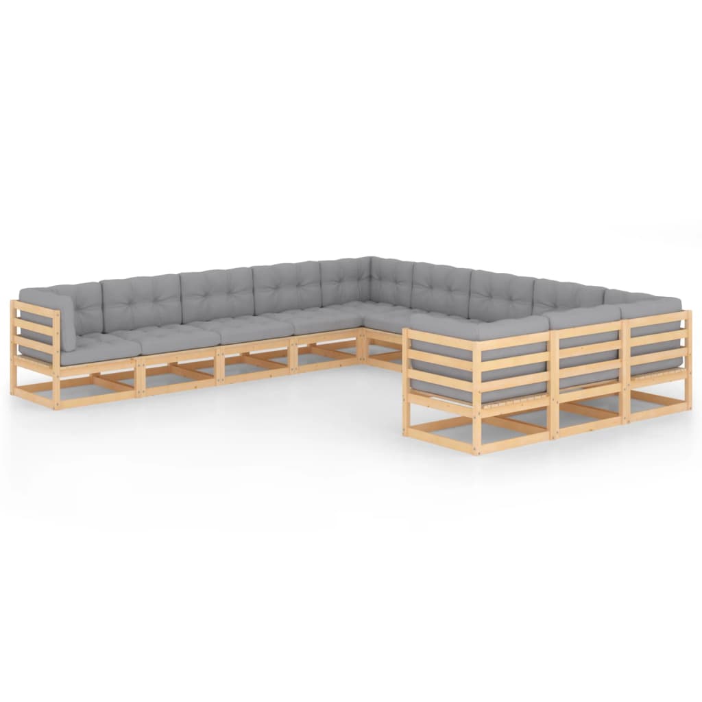 11-tlg. Garten-Lounge-Set mit Kissen Kiefer Massivholz