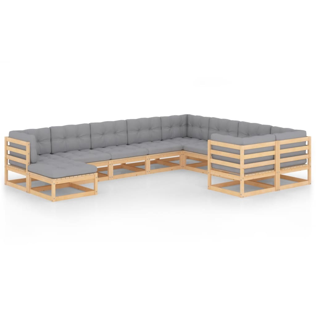 10-tlg. Garten-Lounge-Set mit Kissen Massivholz Kiefer