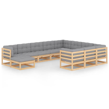 11-tlg. Garten-Lounge-Set mit Kissen Kiefer Massivholz