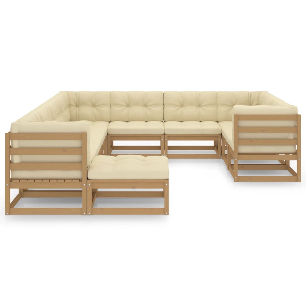 11-tlg. Garten-Lounge-Set mit Kissen Honigbraun Massivholz