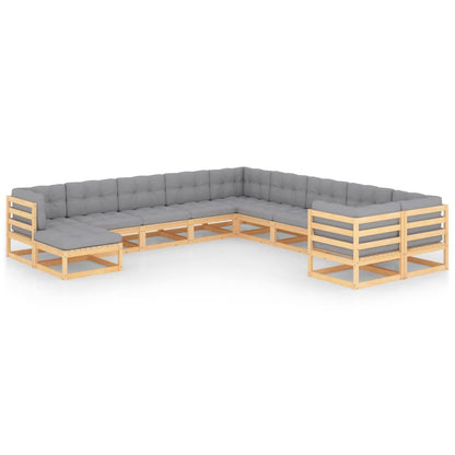 11-tlg. Garten-Lounge-Set mit Kissen Kiefer Massivholz