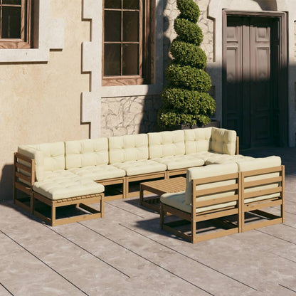 10-tlg. Garten-Lounge-Set mit Kissen Honigbraun Massivholz