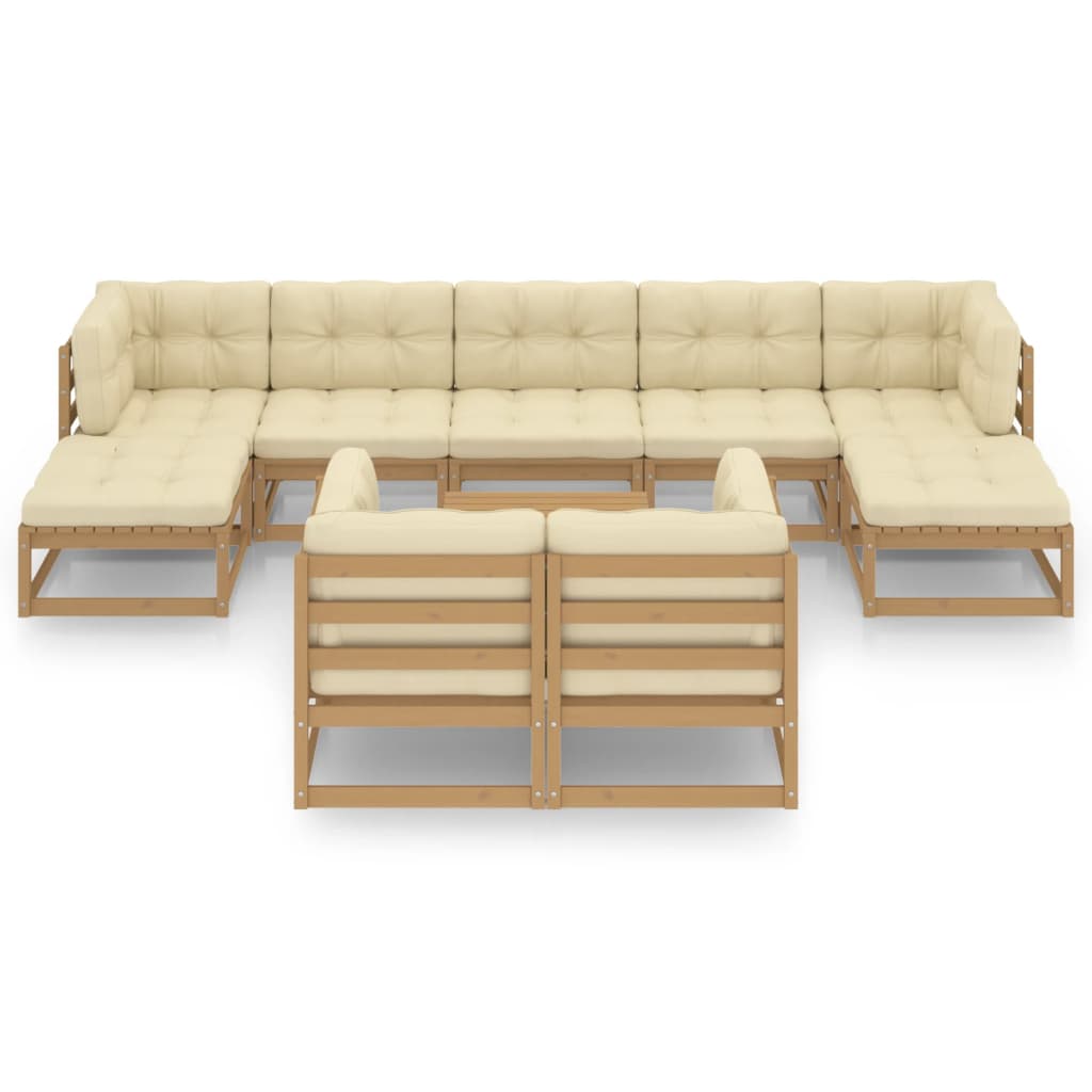 10-tlg. Garten-Lounge-Set mit Kissen Honigbraun Massivholz