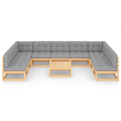 10-tlg. Garten-Lounge-Set mit Kissen Massivholz Kiefer