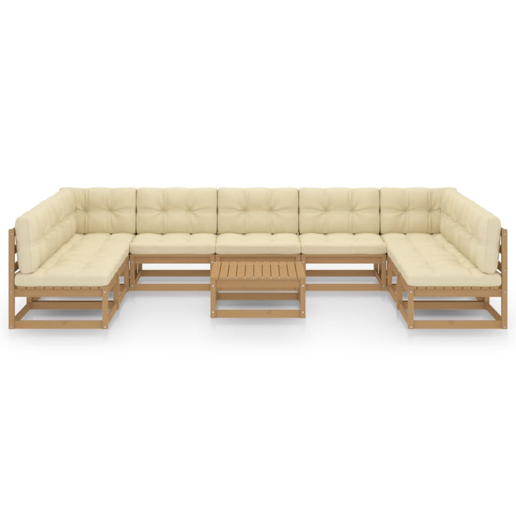 10-tlg. Garten-Lounge-Set mit Kissen Honigbraun Massivholz