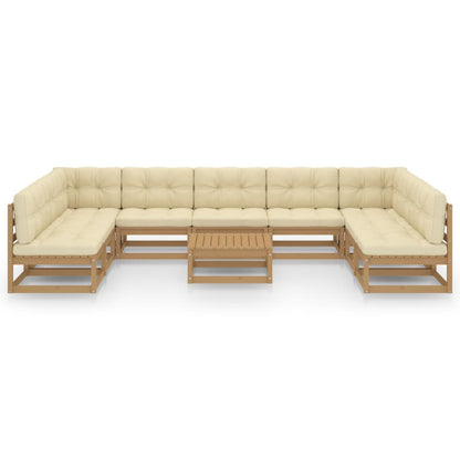 10-tlg. Garten-Lounge-Set mit Kissen Honigbraun Massivholz