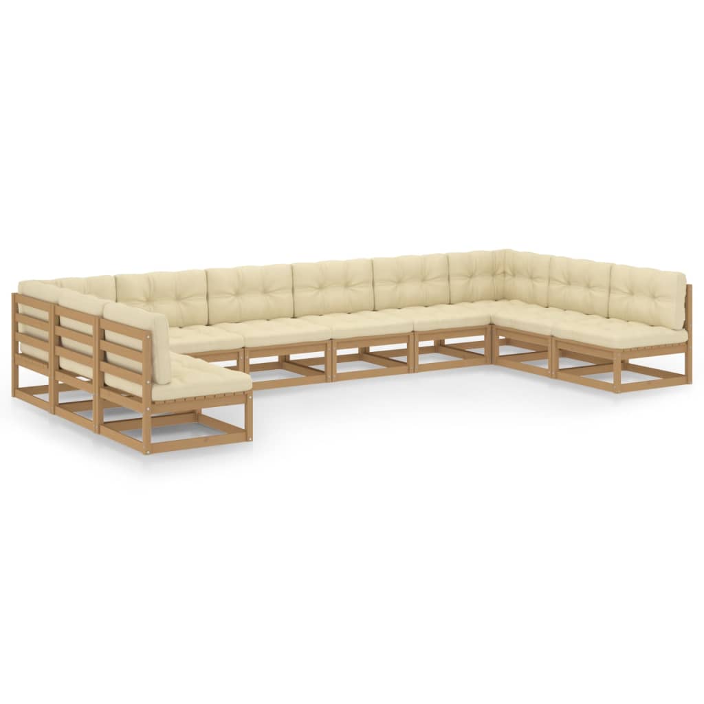 10-tlg. Garten-Lounge-Set mit Kissen Honigbraun Massivholz