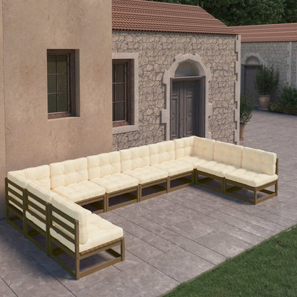 10-tlg. Garten-Lounge-Set mit Kissen Honigbraun Massivholz