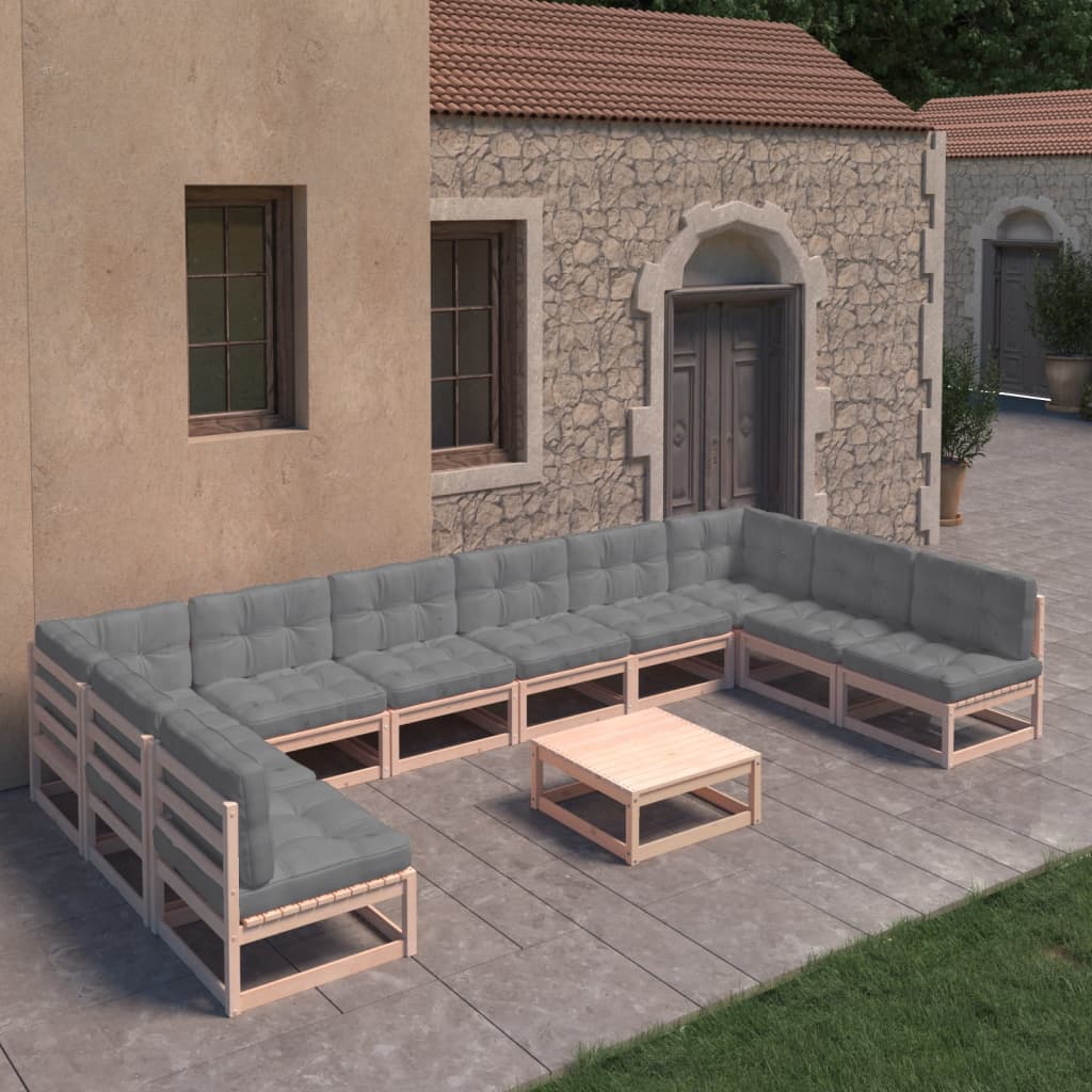 11-tlg. Garten-Lounge-Set mit Kissen Kiefer Massivholz